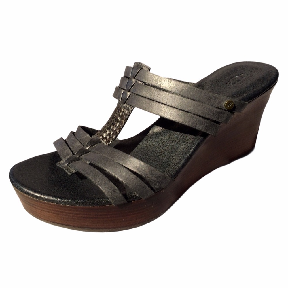 Ugg Black and Brown Wedge Strappy Sandals